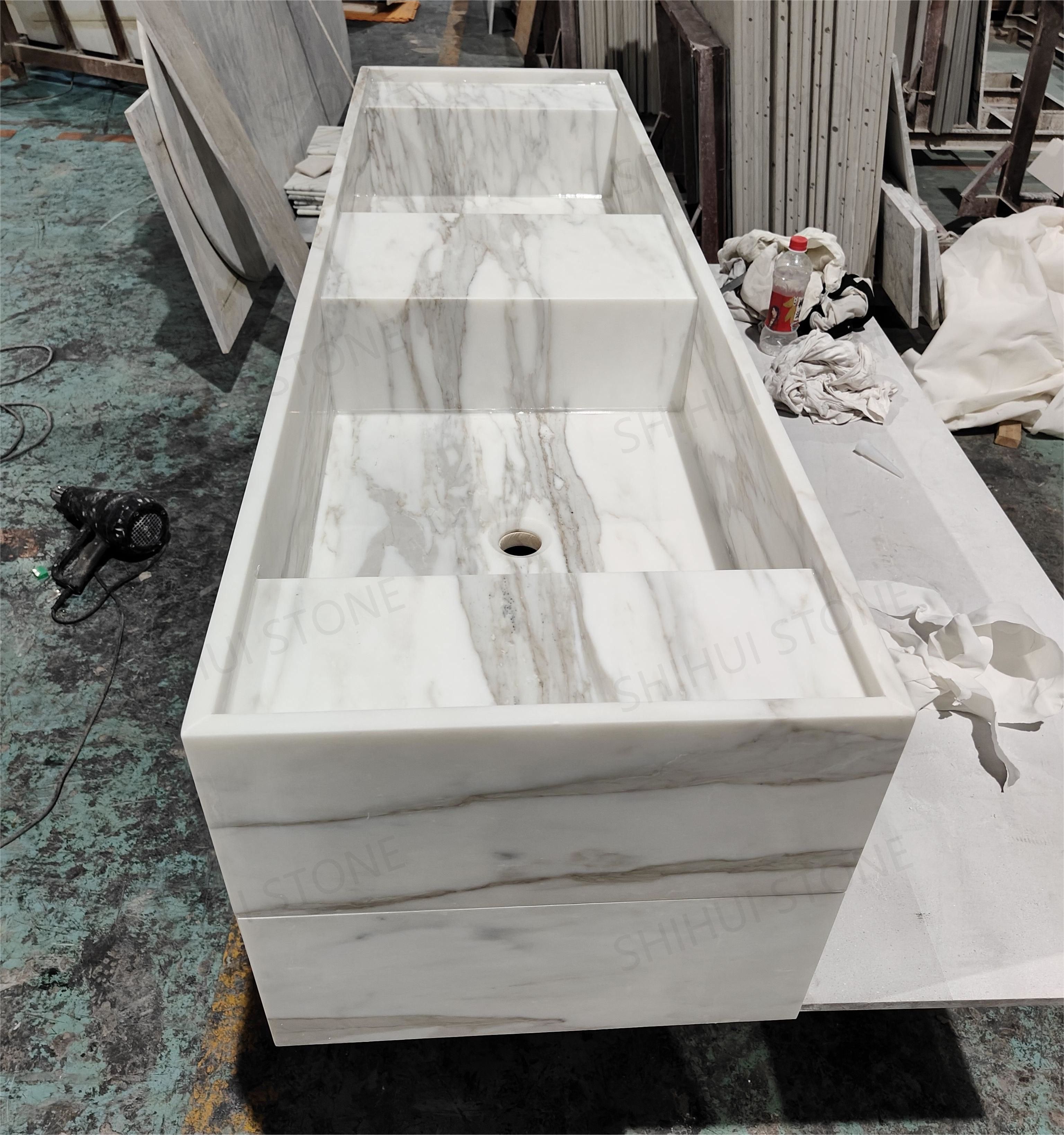 SHIHUI Customized Luxury Bathroom Furniture Marble Calacatta Oro Bathroom Cabinets Single Sink Basin Marble Bathroom Vanity