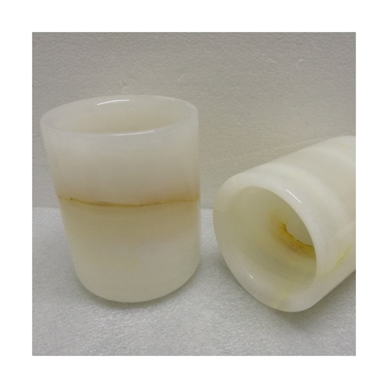 Wholesale Custom Size Color Candle Holder White Marble onyx Candle Jar with Stone Lid