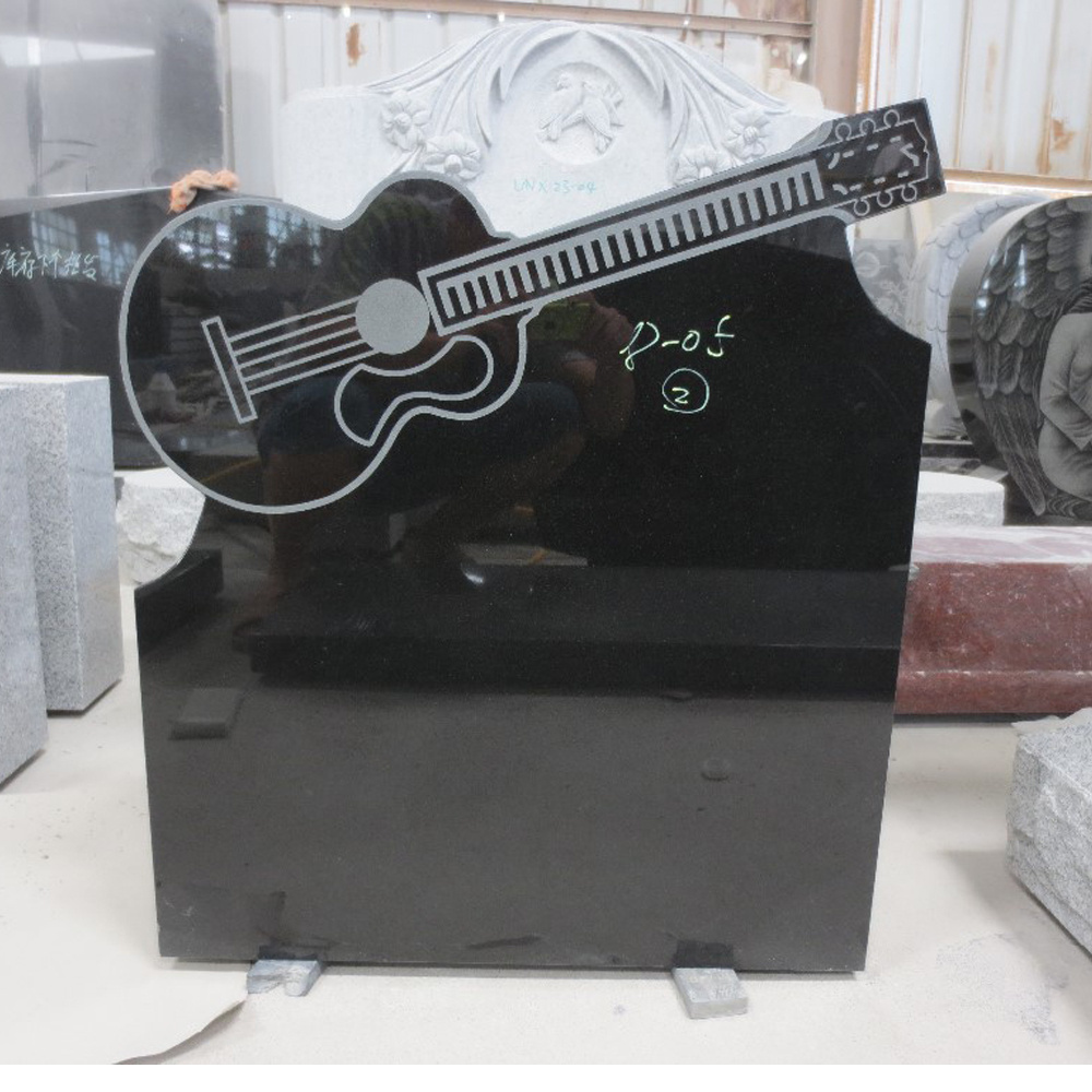 Granite Guitar Headstone Black Cemetery Graphic Design Hand Carve American Style Headstone