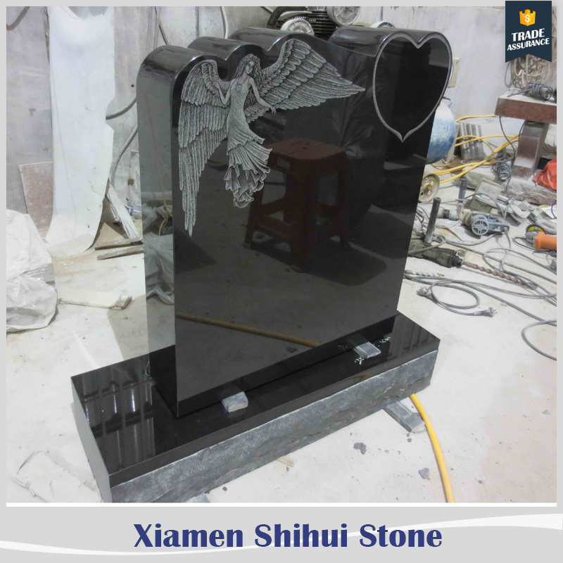 new design headstone with angel engraving in shanxi black