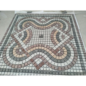 SHIHUI Natural Stone Mixed Granite Square Pattern Medallion Cubic Paving Stone Mesh Cobblestone Exterior for Driveways Walkways