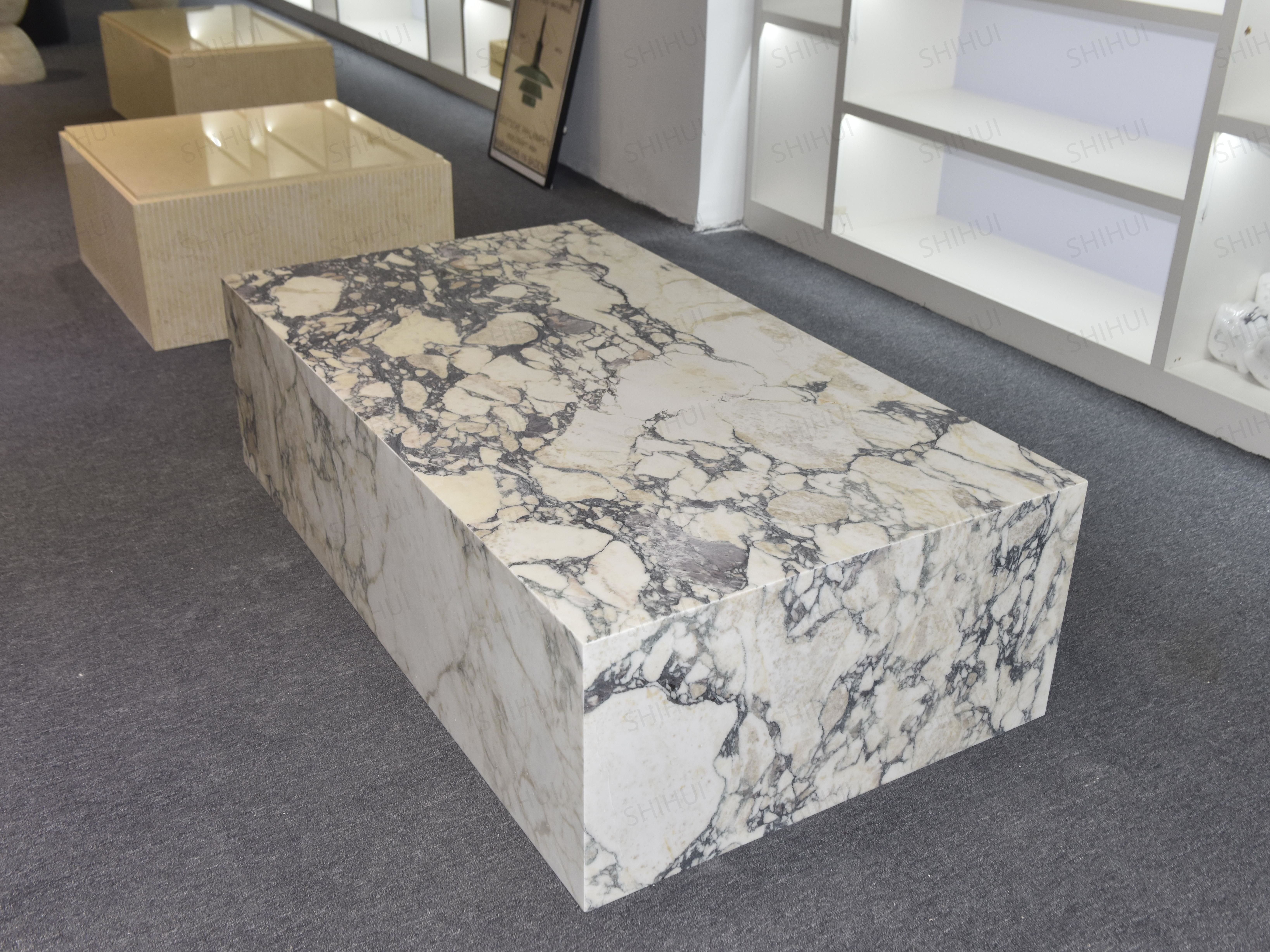 SHIHUI Natural Stone Italy Calacatta Viola Marble Coffee Table High End Coffee Table Marble Plinth Luxury Modern Center Table