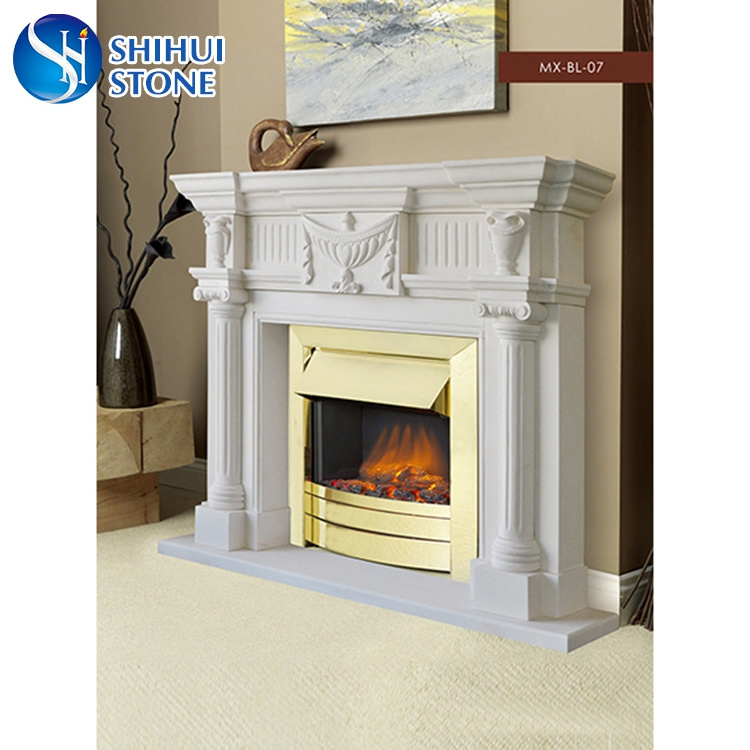 SHIHUI Hand Carved Surround Mantel Limestone Stone Fireplace,Fireplace Marble