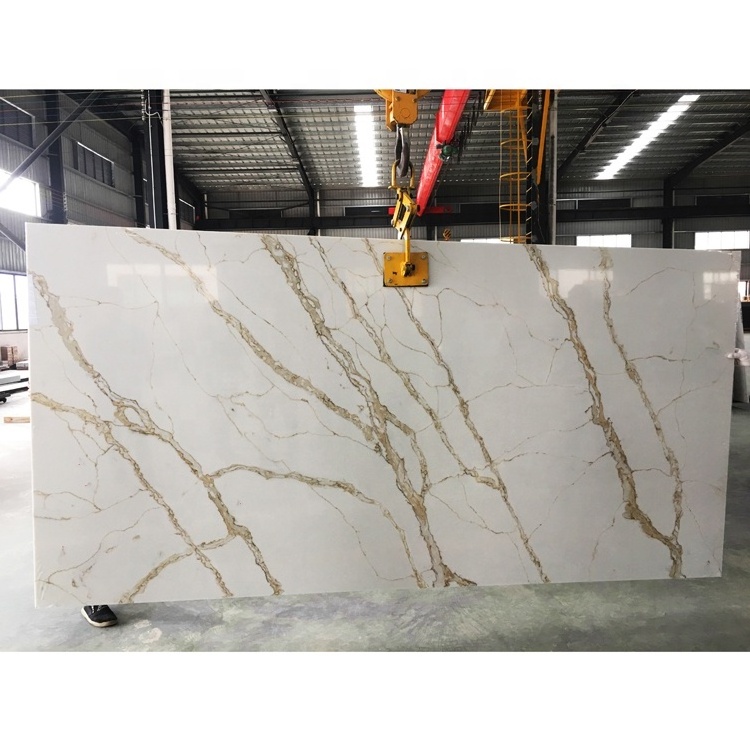 SH8382 Calcatta Gold Quartz 6mm-30mm thick Calacatta Gold  White Quartz Stone Countertops Slabs