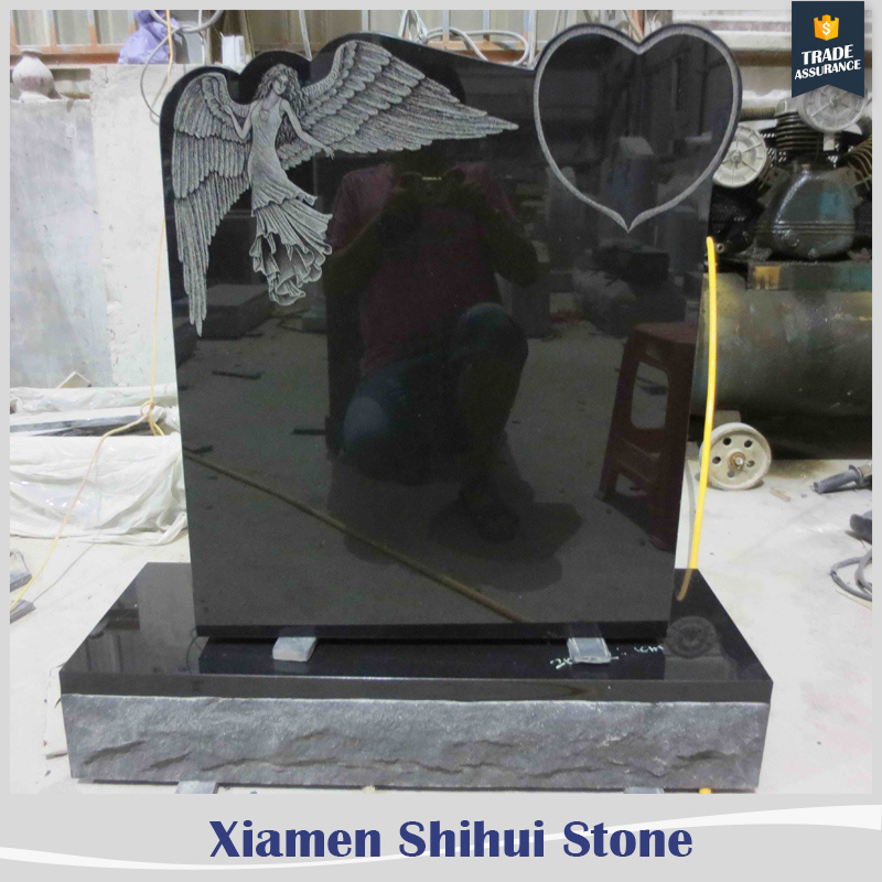 new design headstone with angel engraving in shanxi black