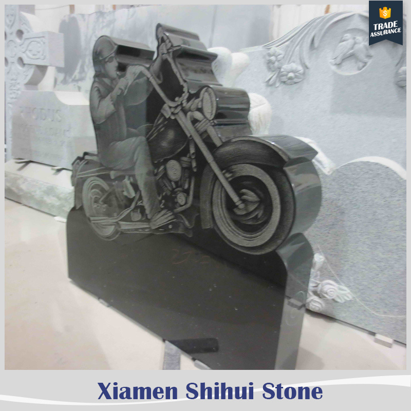 Natural granite headstone in motorcycle design for cemetery