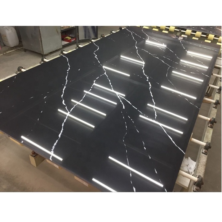 SH7223 Wholesale Cheap Price Nero Marquina Black Quartz Stone Slab For Table Top And Kitchen Countertop