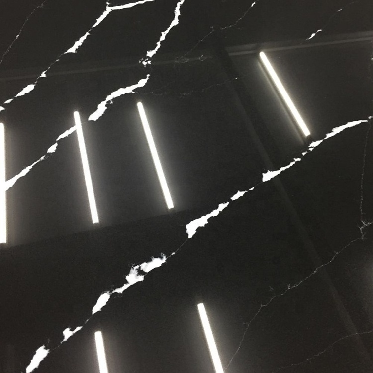 SH7223 Wholesale Cheap Price Nero Marquina Black Quartz Stone Slab For Table Top And Kitchen Countertop