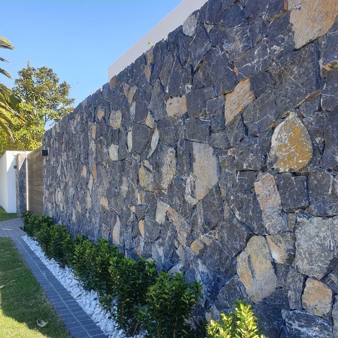 Black limestone random paving stone wall facade, Stone Veneer, Stone Wall Cladding