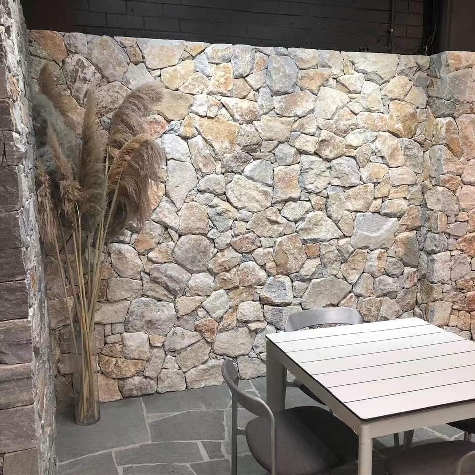 Natural Stone Wall Cladding Stone Yellow Pearl Quartzite slate, Dry Stack Stone Wall Cladding Stone Veneer, Slate