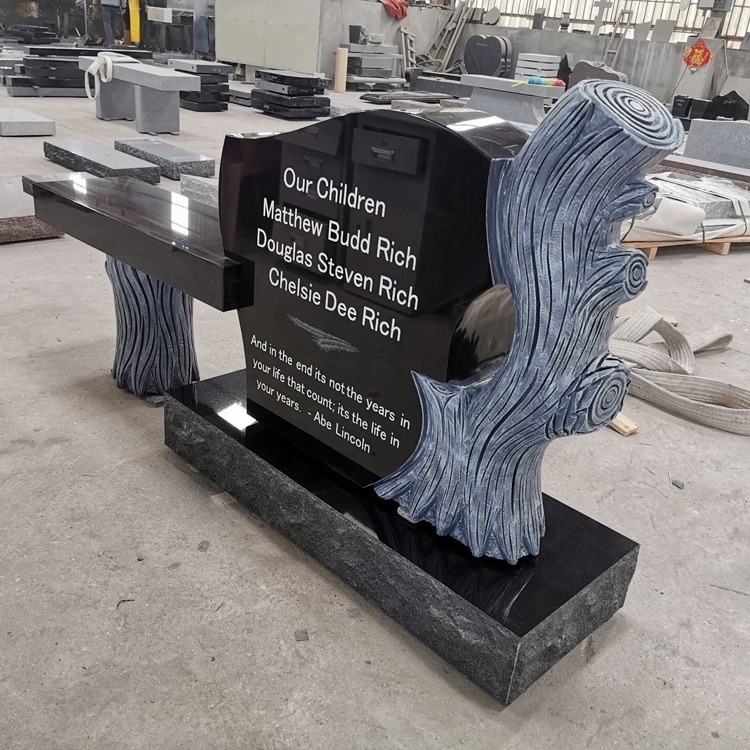 Indian Best Black Granite Modern Tree Shaped Headstone With Bench,Tree Shaped Tombstone,Tree Shaped Tombstones And Monuments