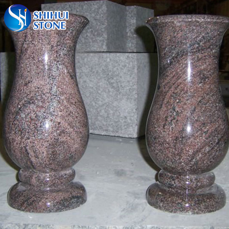 Red Granite Gravestone Cemetery Vase