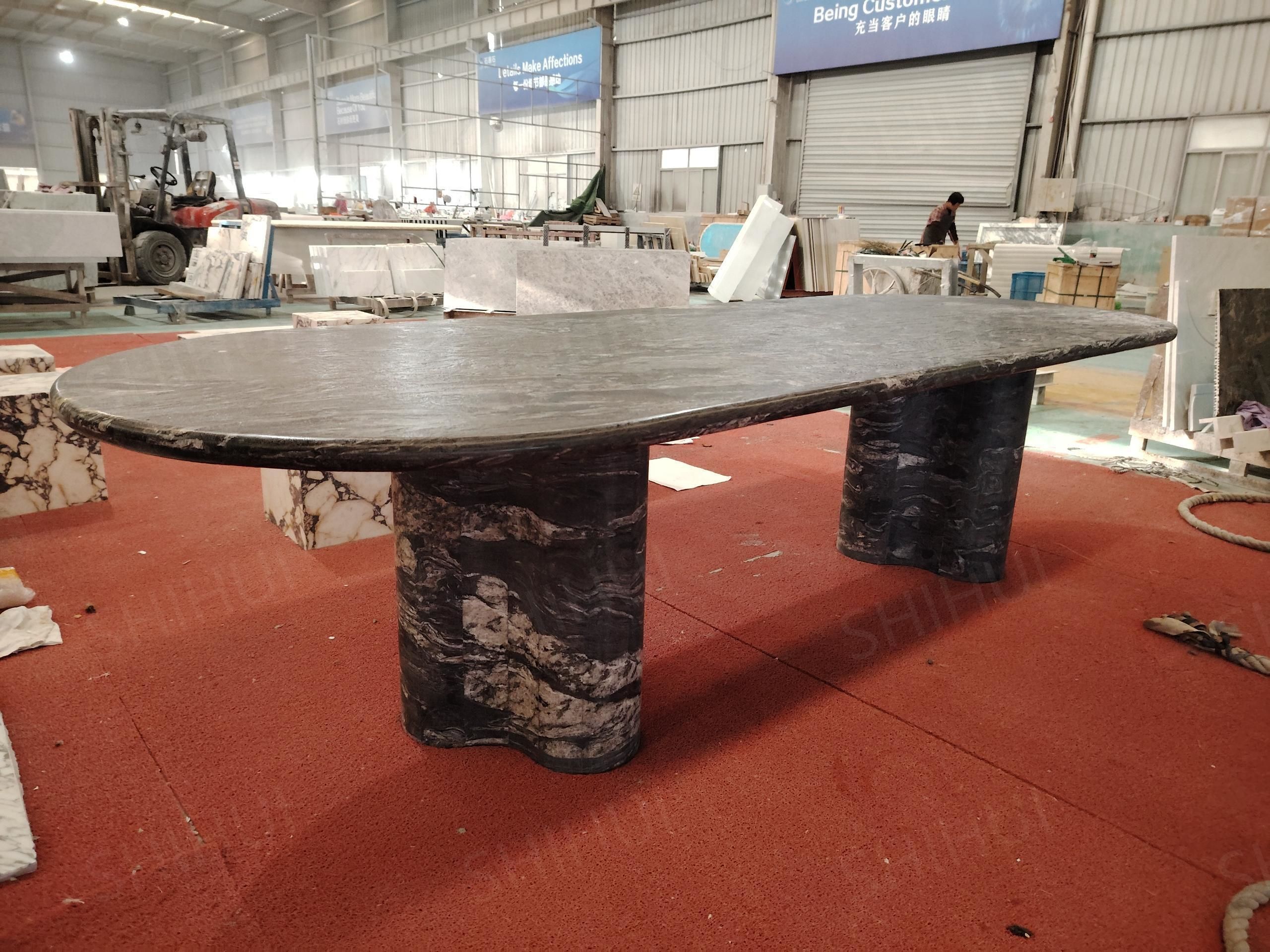 SHIHUI Natural Stone Customized 3m Luxury Design Black Cosmic Granite Large Modern Leathered Top Quartzite Marble Dining Table