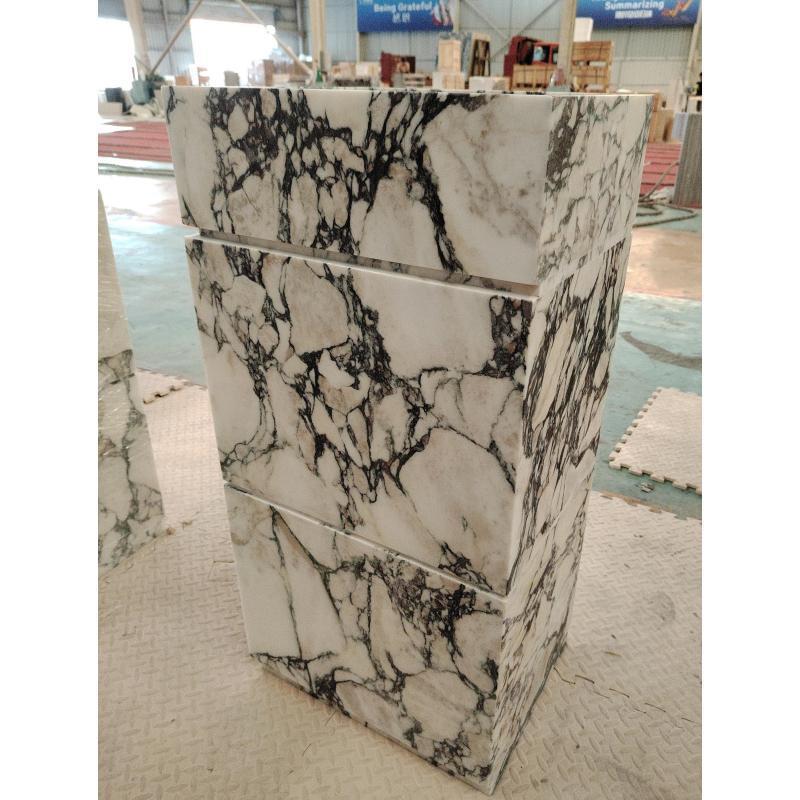 SHIHUI Natural Stone Furniture Small Corner Bathroom Design Single Sink Wash Basin Calacatta Viola Marble Vanity For Bathroom