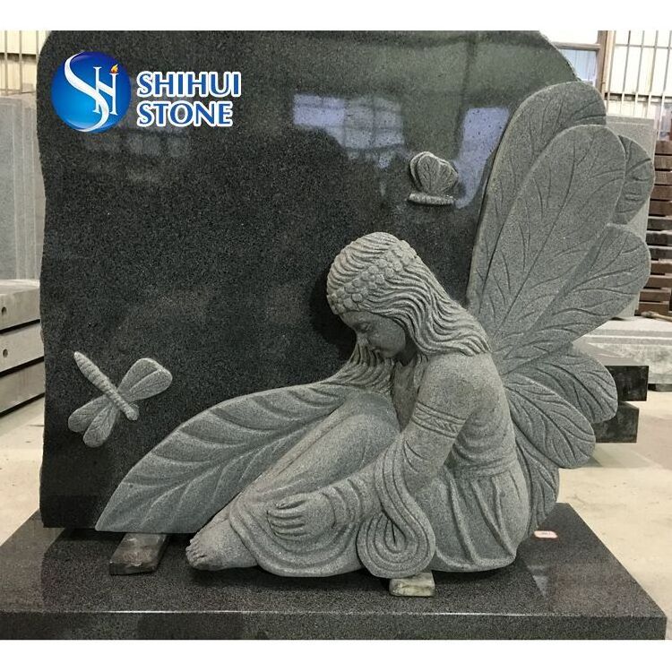 Grey Granite Dragonfly Fairy Child Headstone