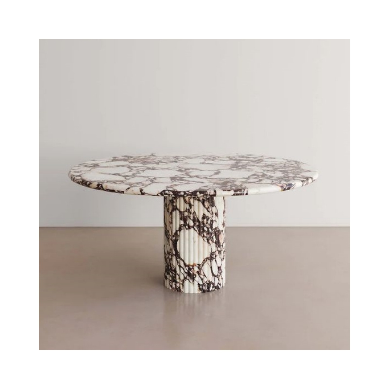 SHIHUI Luxury Design Customized Natural Stone Furniture High Quality Calacatta Viola Round Marble Dining Table With Fluted Base