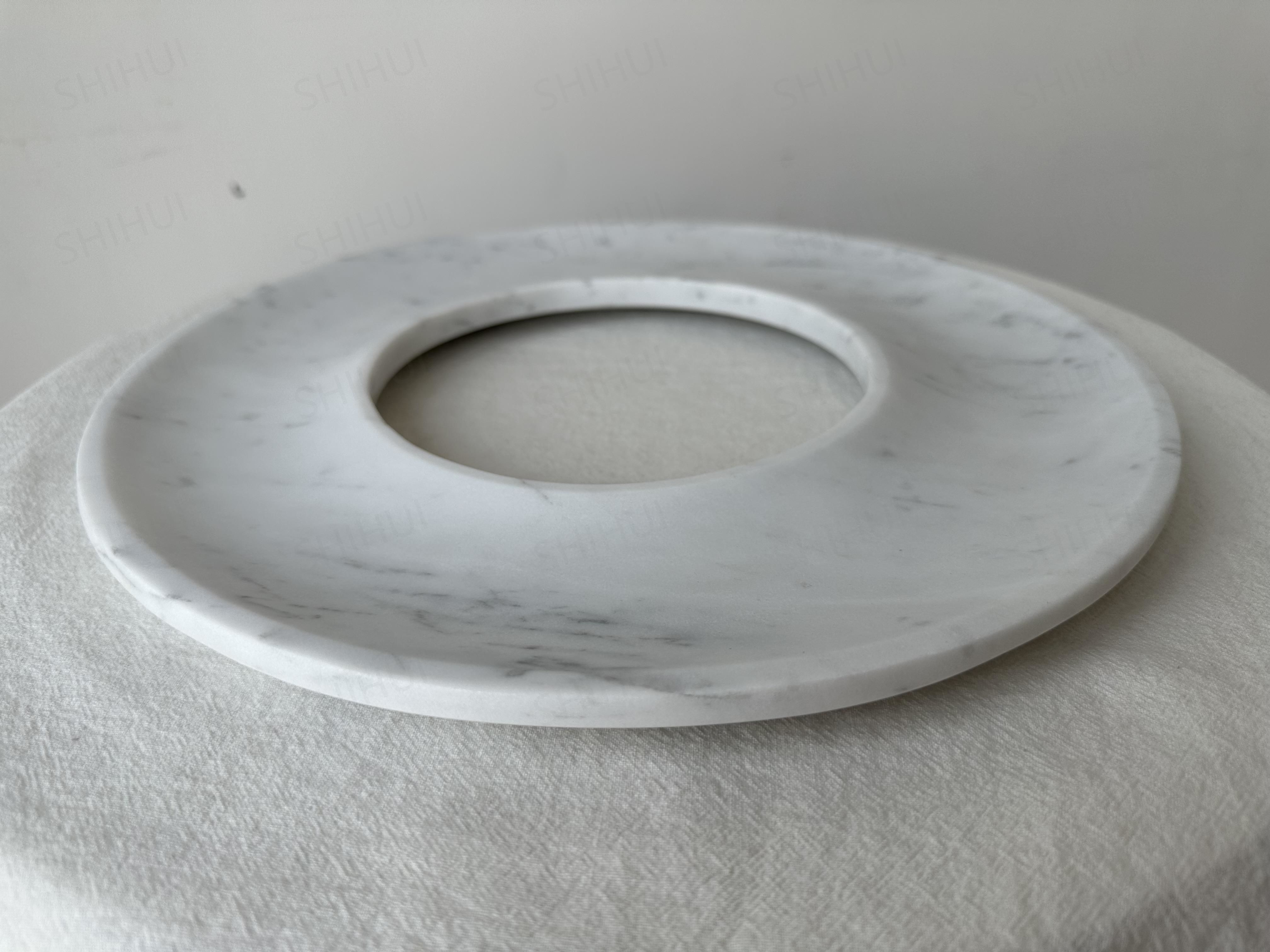 SHIHUI Natural Stone Kitchen Dish Holder Cararra White Marble Decoration Round Marblelous Ring Fruit Serving Tray