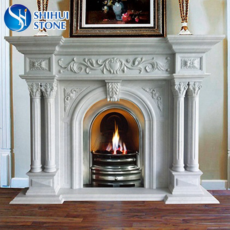 SHIHUI Hand Carved Surround Mantel Limestone Stone Fireplace,Fireplace Marble