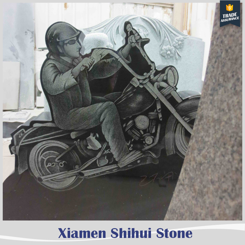 Natural granite headstone in motorcycle design for cemetery