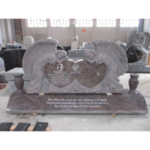 Cheap purple paradiso granite headstones angel gravestone winged wrapped heart headstone with roses grave stones and monuments