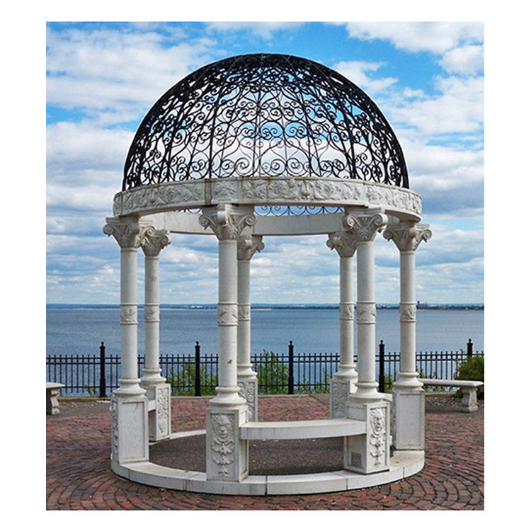 SHIHUI Outdoor Western Garden Sculpture Decoration Natural White Marble Gazebo Pergola Marble Column Gazebo,Marble Gazebo