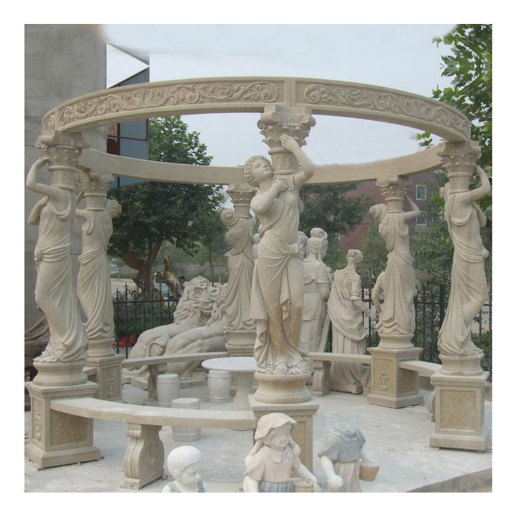 SHIHUI Outdoor Western Garden Sculpture Decoration Natural White Marble Gazebo Pergola Marble Column Gazebo,Marble Gazebo