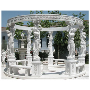 SHIHUI Outdoor Western Garden Sculpture Decoration Natural White Marble Gazebo Pergola Marble Column Gazebo,Marble Gazebo