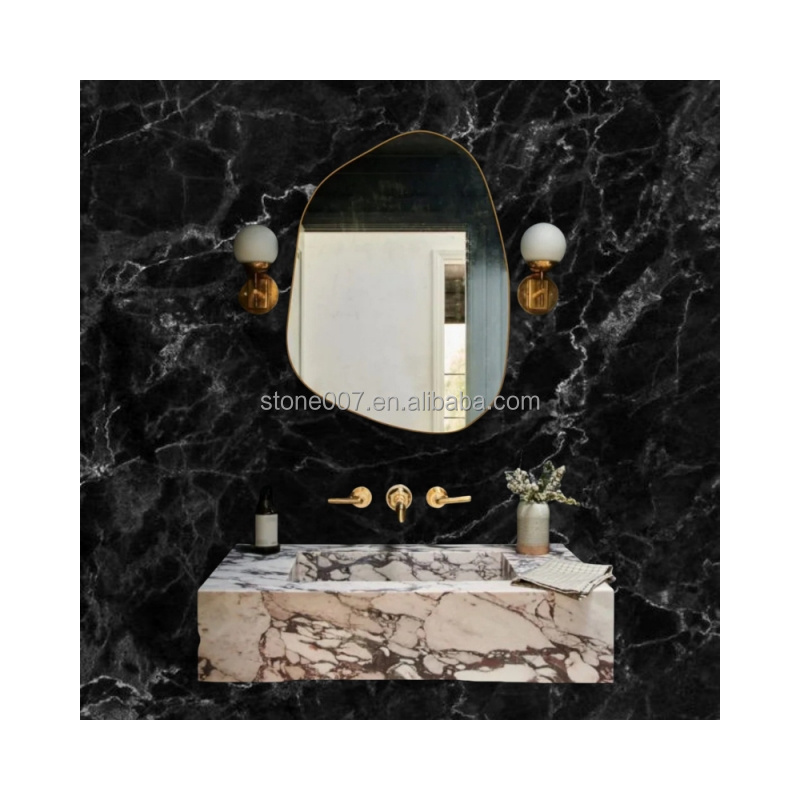 SHIHUI Custom Rectangle Bathroom Wash Basin Powder Room Handmade Wall Mount Calacatta Viola Marble Sinks Vanity Sink Basin