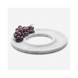 SHIHUI Natural Stone Kitchen Dish Holder Cararra White Marble Decoration Round Marblelous Ring Fruit Serving Tray