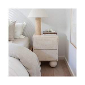 SHIHUI Natural Stone Marble Furniture Luxury Nightstand Bedside White Limestone End Table For Living Room