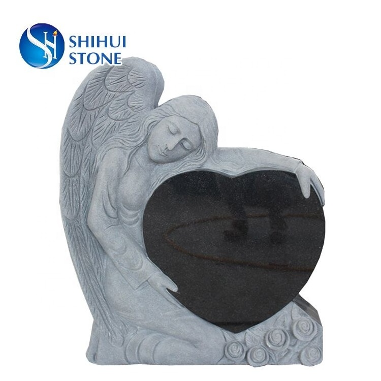 Good Price Natural Stone Granite Kneeling Double Angel Headstone Imperial Red Granite Tombstone Monument For Cemetery And Garden