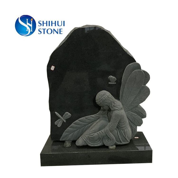 Grey Granite Dragonfly Fairy Child Headstone