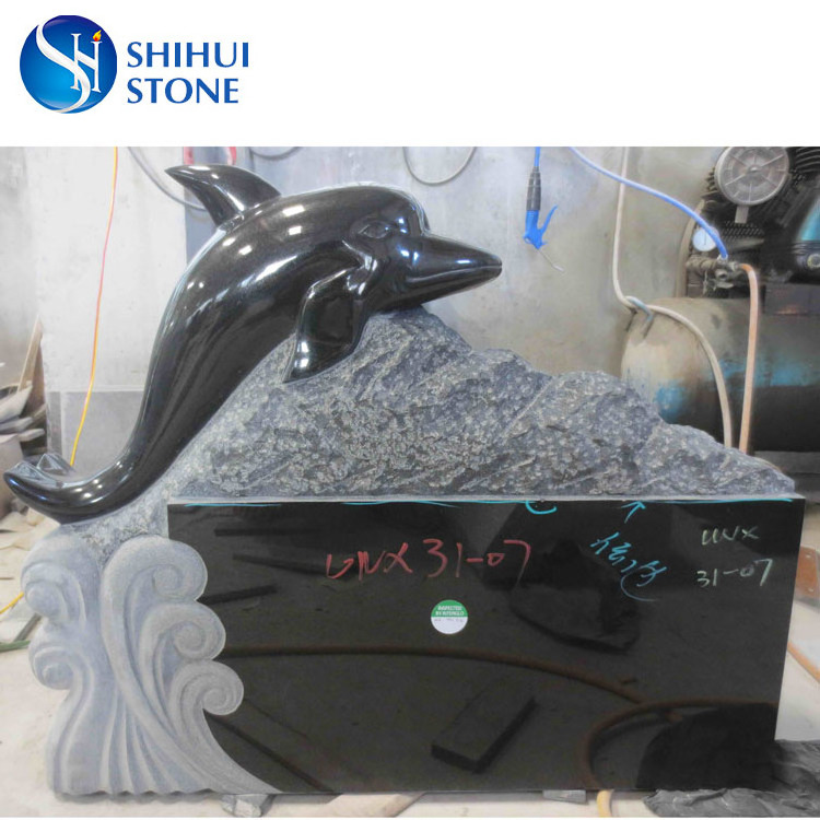 European Blue Pearl Granite Dolphin Headstone Designs Wholesale