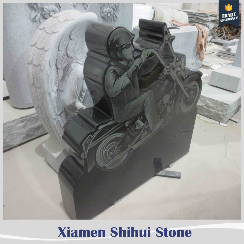 Natural granite headstone in motorcycle design for cemetery