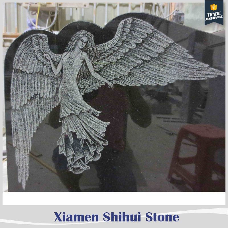 new design headstone with angel engraving in shanxi black