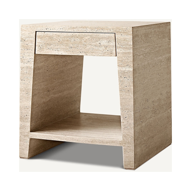 SHIHUI Natural Stone Marble Furniture Nightstand Traditional Night Table Bedside Beige Travertine Cube End Table