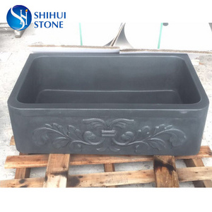 Black Stone Farmhouse Sink Custom Size Real Stone Single Hole Marble Kitchen Farm Sinks