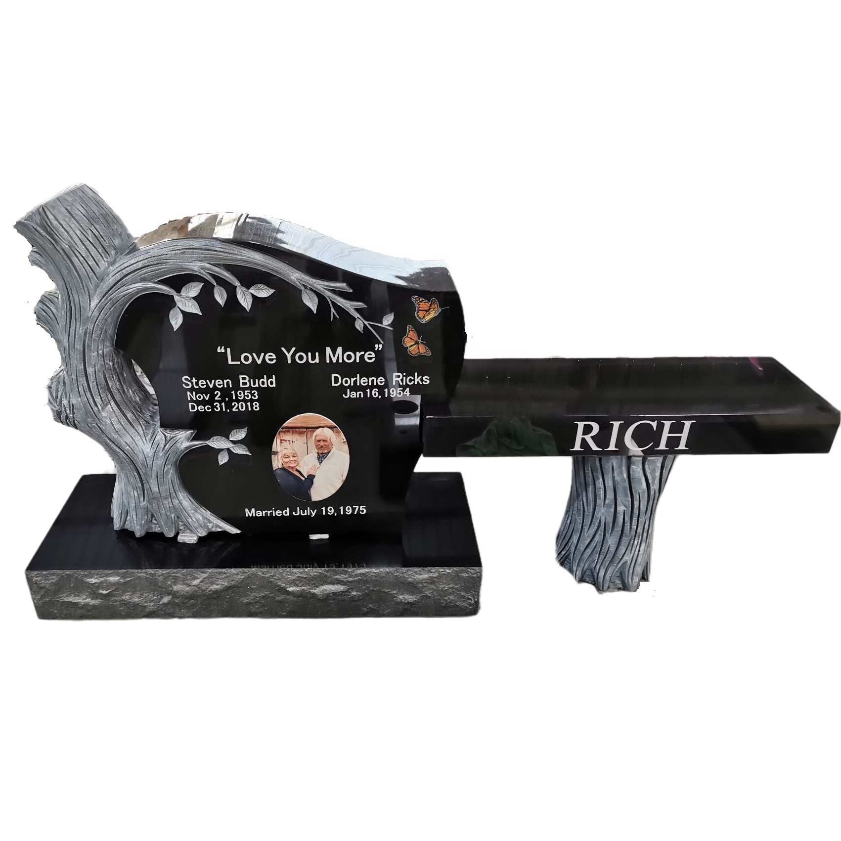 Indian Best Black Granite Modern Tree Shaped Headstone With Bench,Tree Shaped Tombstone,Tree Shaped Tombstones And Monuments