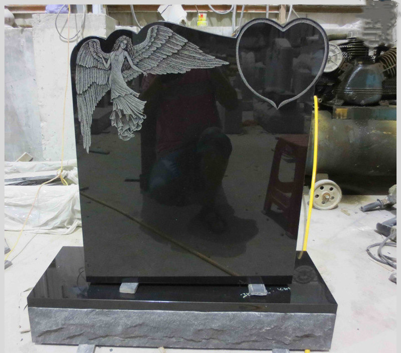 new design headstone with angel engraving in shanxi black