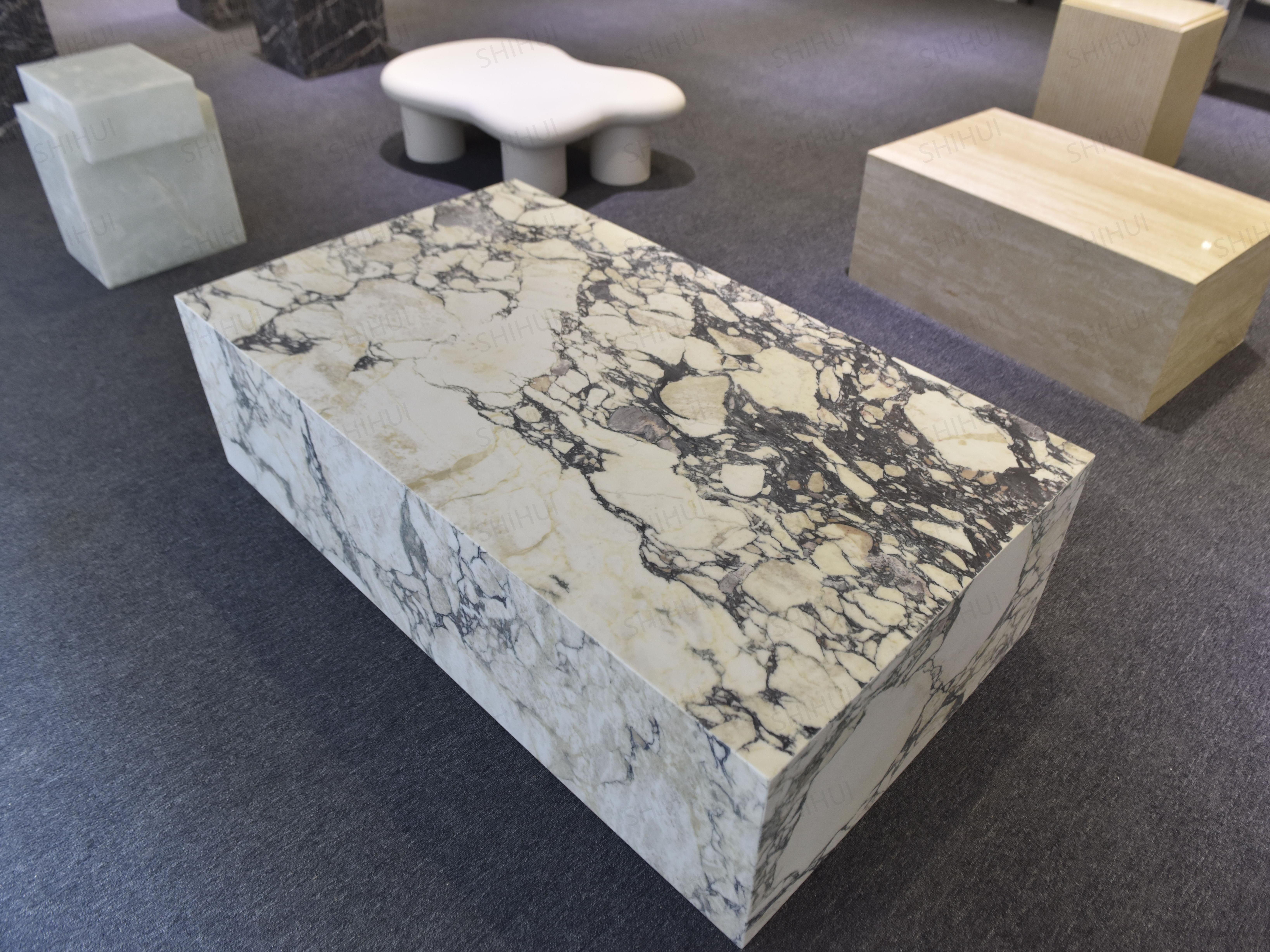 SHIHUI Natural Stone Italy Calacatta Viola Marble Coffee Table High End Coffee Table Marble Plinth Luxury Modern Center Table