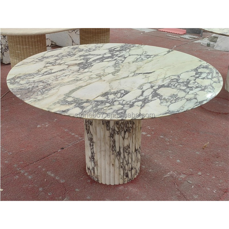 SHIHUI Luxury Design Customized Natural Stone Furniture High Quality Calacatta Viola Round Marble Dining Table With Fluted Base