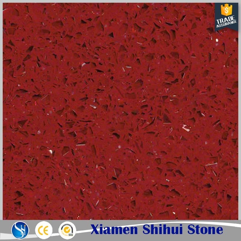 SHIHUI Starlight Red Sparkle Quartz Stone Countertops For Wholesale