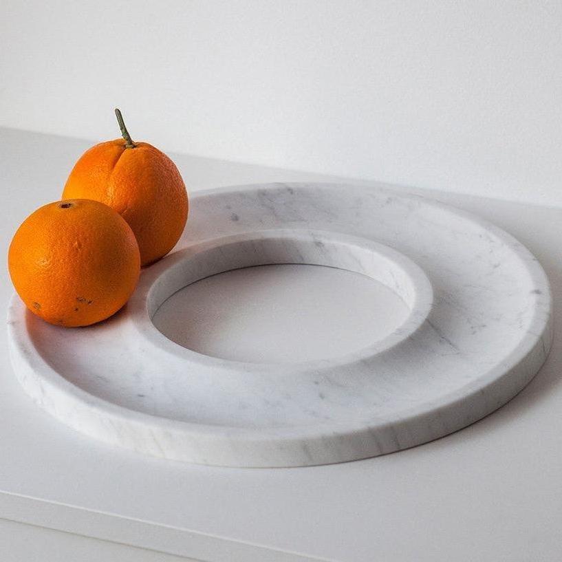 SHIHUI Natural Stone Kitchen Dish Holder Cararra White Marble Decoration Round Marblelous Ring Fruit Serving Tray