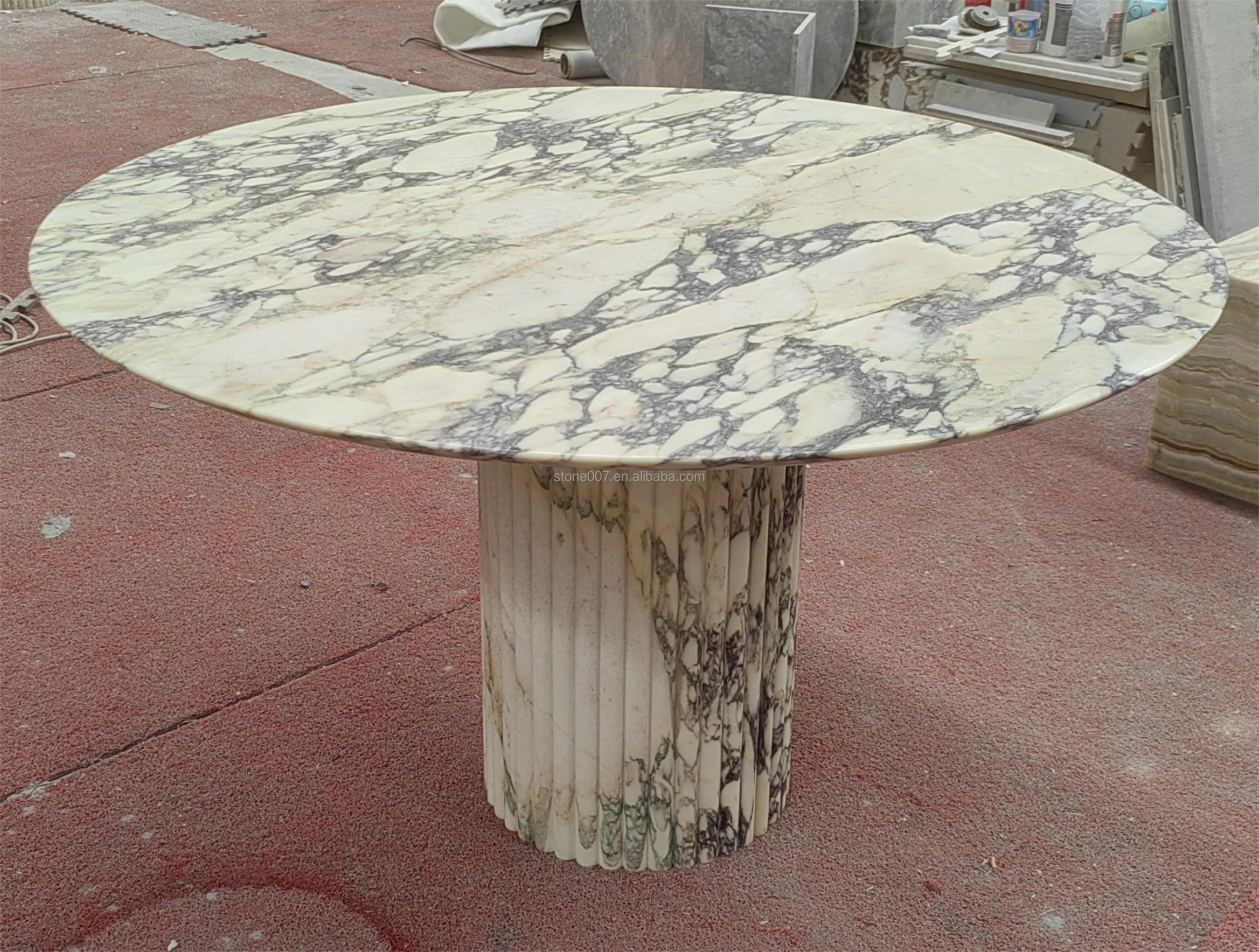 SHIHUI Luxury Design Customized Natural Stone Furniture High Quality Calacatta Viola Round Marble Dining Table With Fluted Base