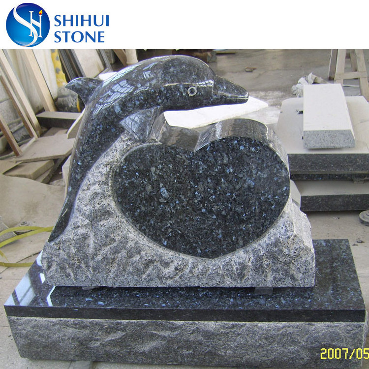 European Blue Pearl Granite Dolphin Headstone Designs Wholesale