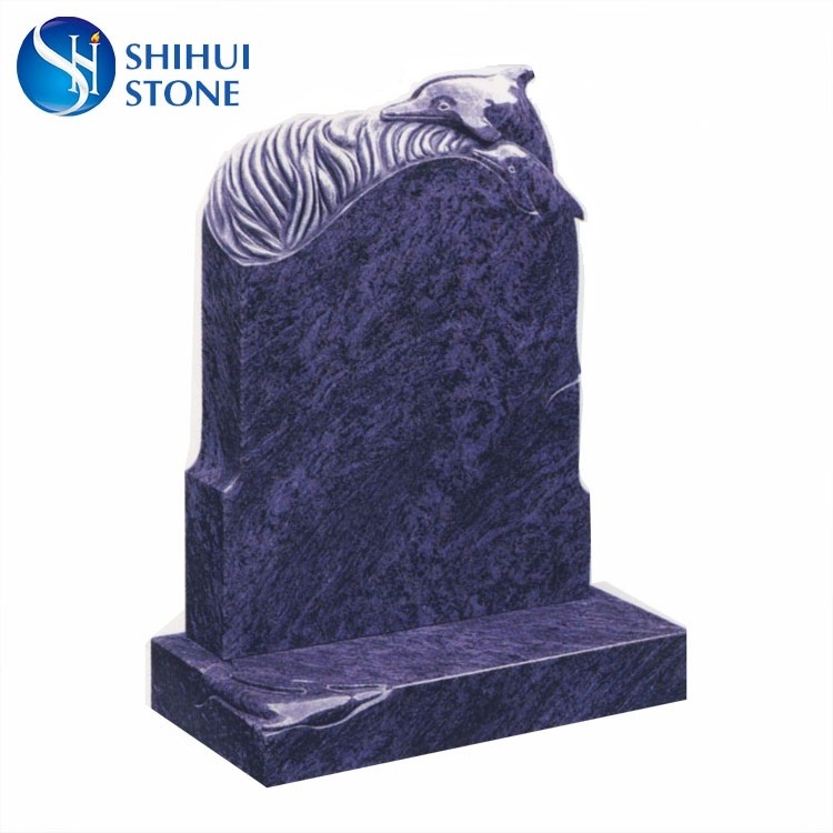 European Blue Pearl Granite Dolphin Headstone Designs Wholesale