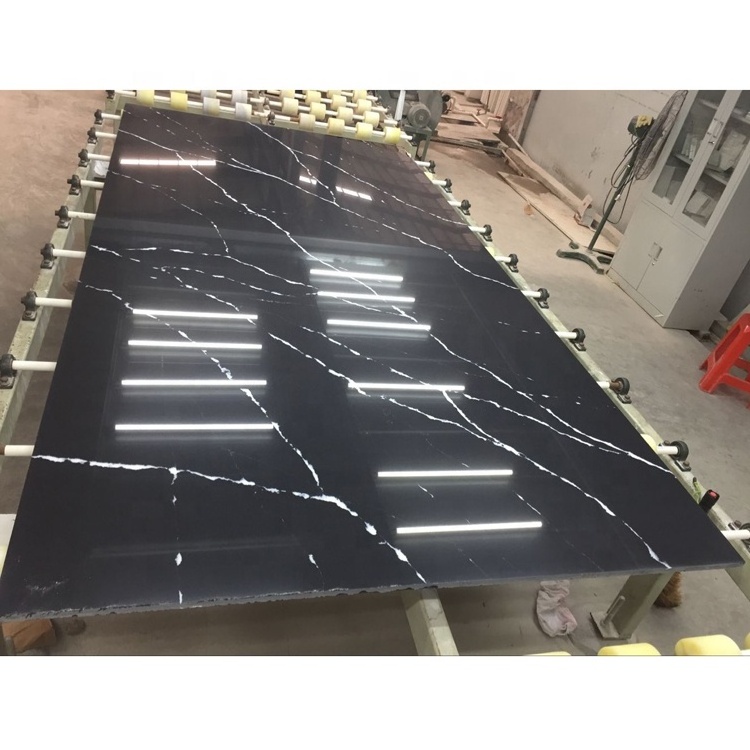 SH7223 Wholesale Cheap Price Nero Marquina Black Quartz Stone Slab For Table Top And Kitchen Countertop