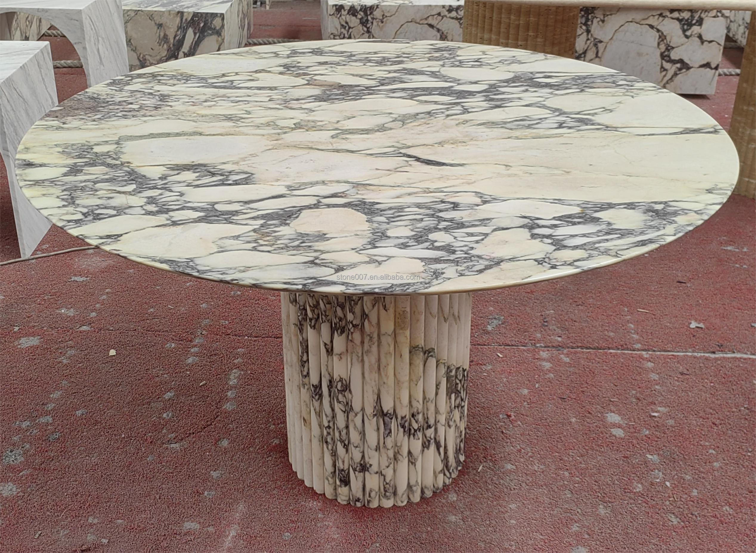 SHIHUI Luxury Design Customized Natural Stone Furniture High Quality Calacatta Viola Round Marble Dining Table With Fluted Base