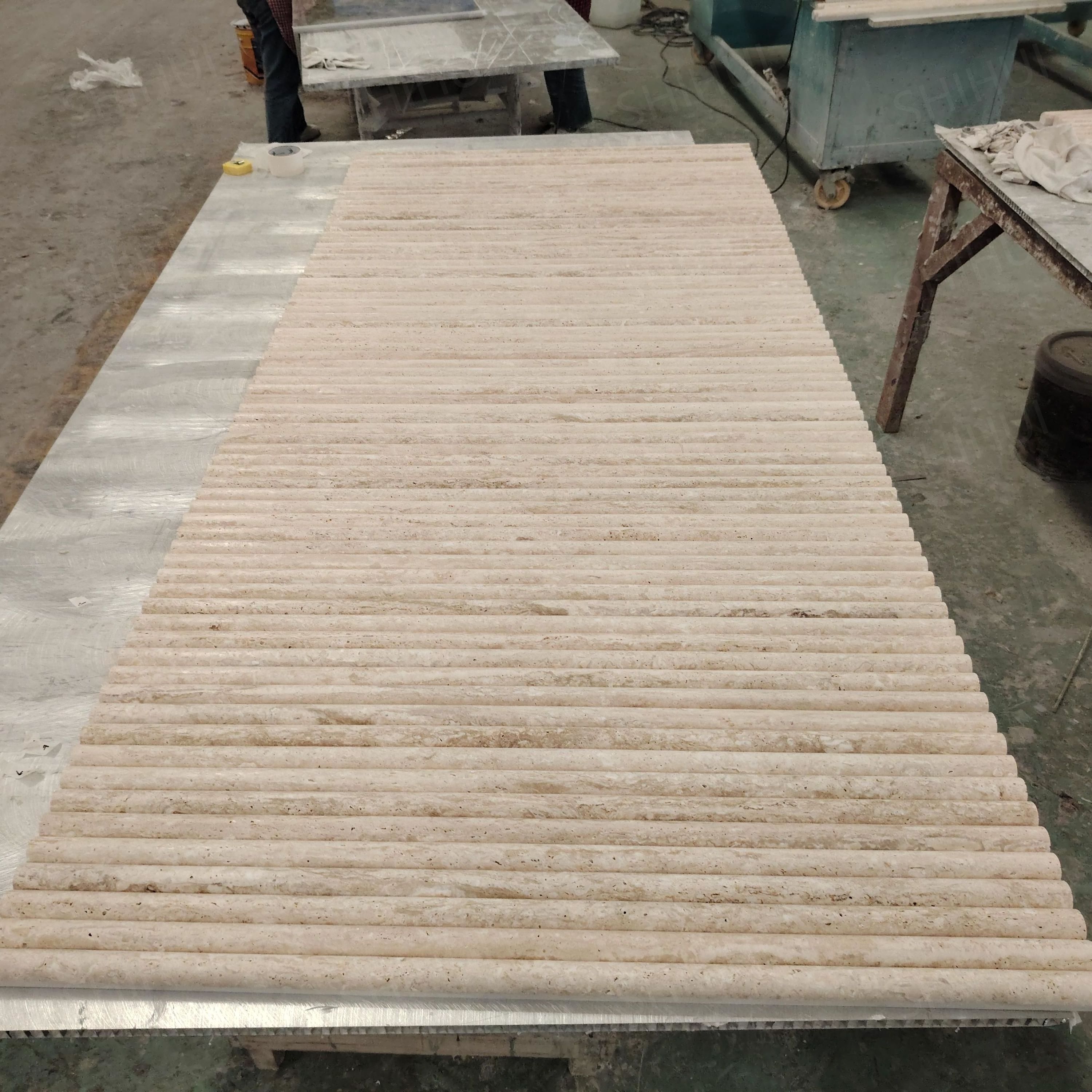 SHIHUI Wholesale Stone Wall Panel Travertine Bullnose Strips Trim Liner Ribbed Mouldings Pencil 3d Marble Flute Tiles For Villa