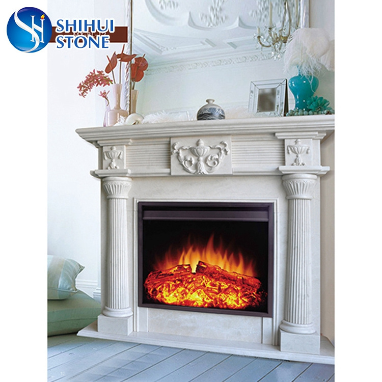 SHIHUI Hand Carved Surround Mantel Limestone Stone Fireplace,Fireplace Marble